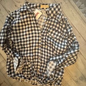 Love Notes Black and White Checkered Button Down Shirt